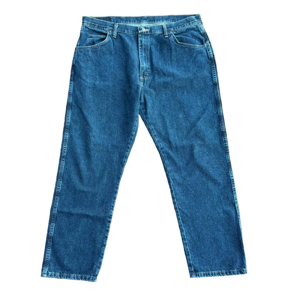 Wrangler Men Blue Denim Dark Wash Straight Leg Regular Fit Jeans 40 x 30
